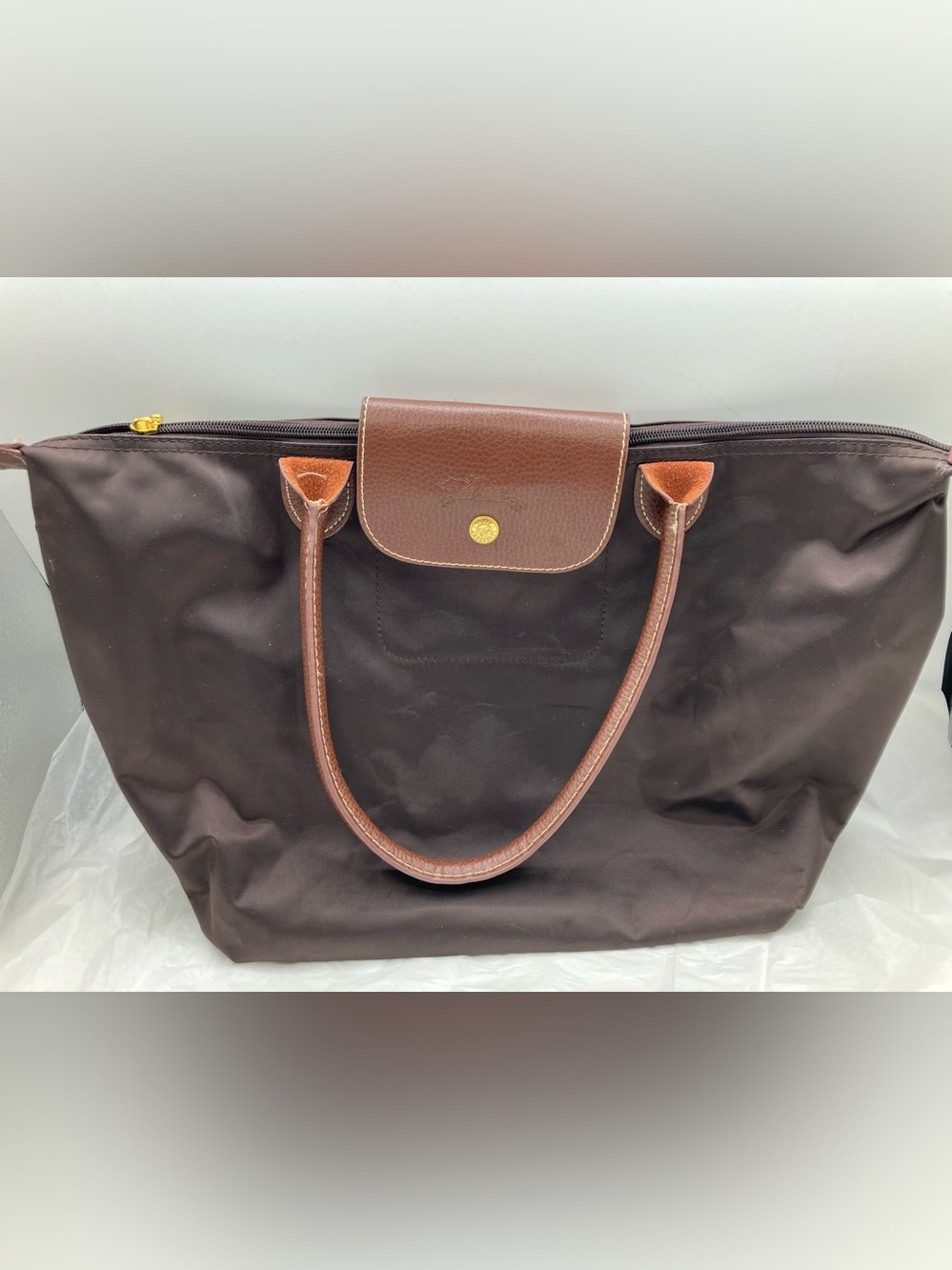 LONGCHAMP Classic Brown Nylon Tote Bag with Leather Trim - Picture 11 of 11